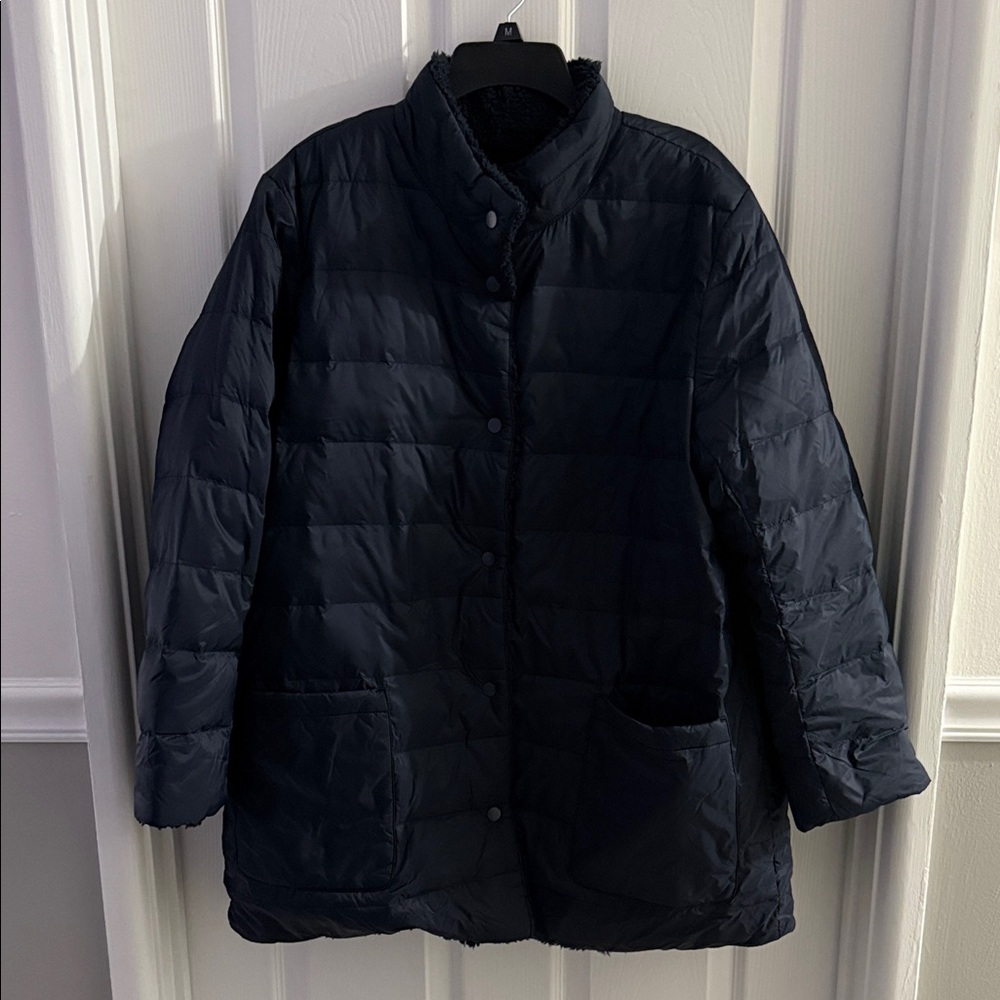 J.Jill Blue Puffer Jacket, reversible, Sz L